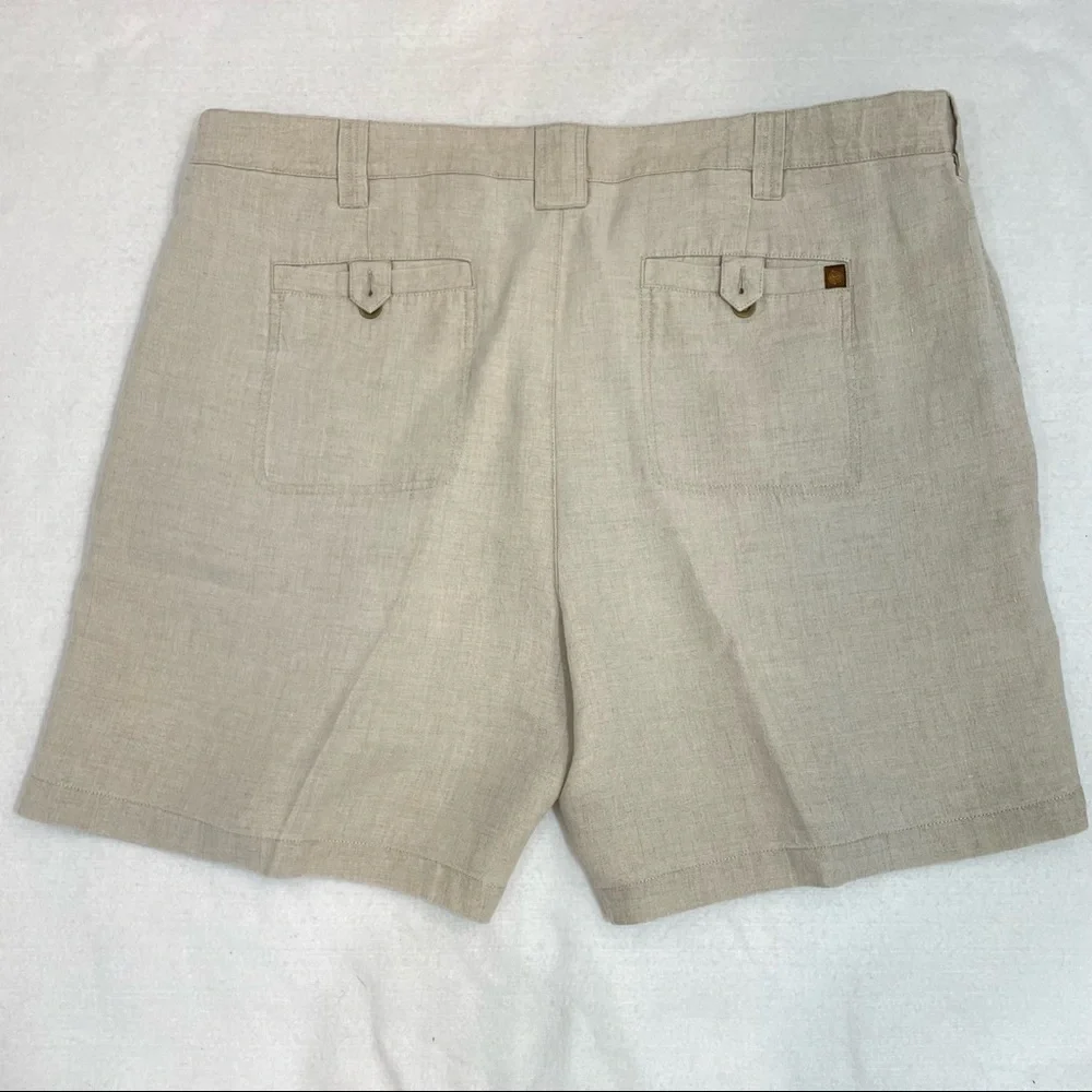 Territory Ahead 100% Linen flat front stretch waist men’s beige shorts, Sz 42‍‍‍